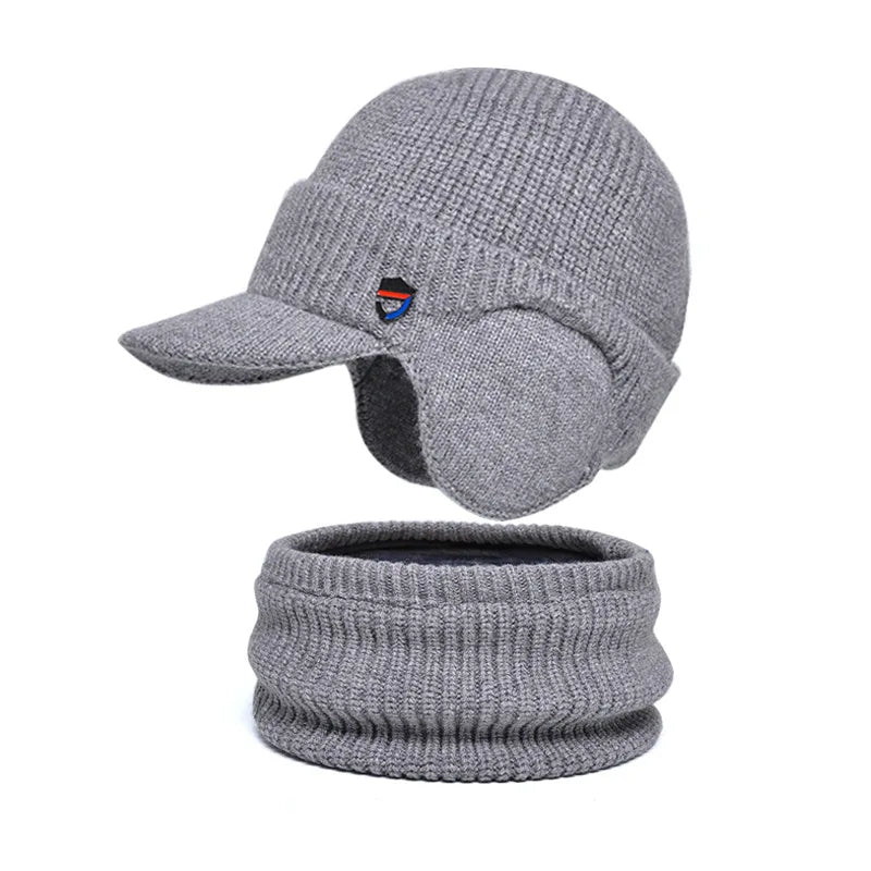 Winter Knitted Balaclava Hat & Scarf Set Thermal Lined Beanie, Ear Protection, Unisex Cold Weather Face Mask for Outdoor Sports Peaceful Pleasures Health and Wellness Light Gray 56-60cm