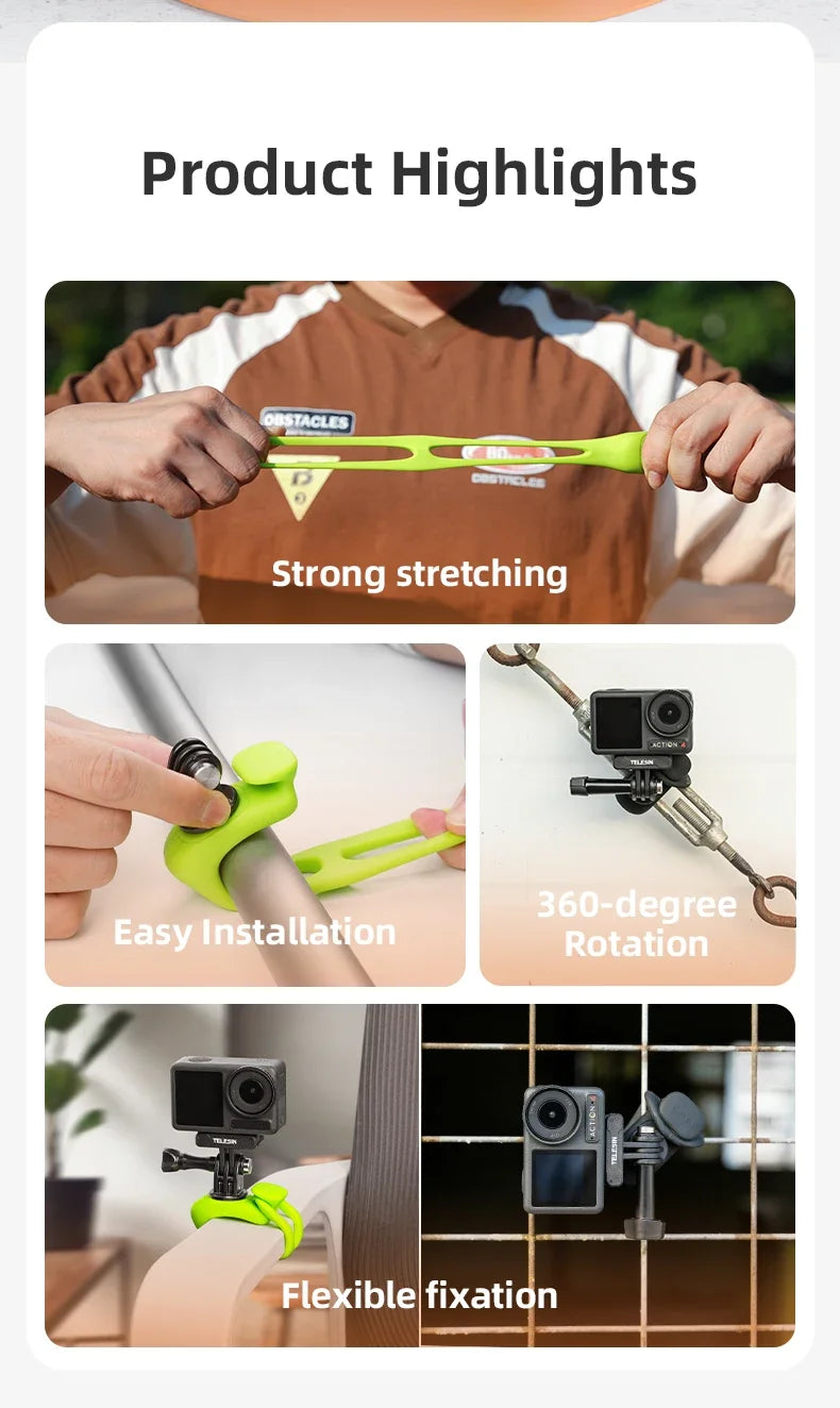 TELESIN Action Camera Mount silica adaptable Mini Flexible Bracket For Gopro Insta360 DJI Action Camera Accessories Peaceful Pleasures Health and Wellness