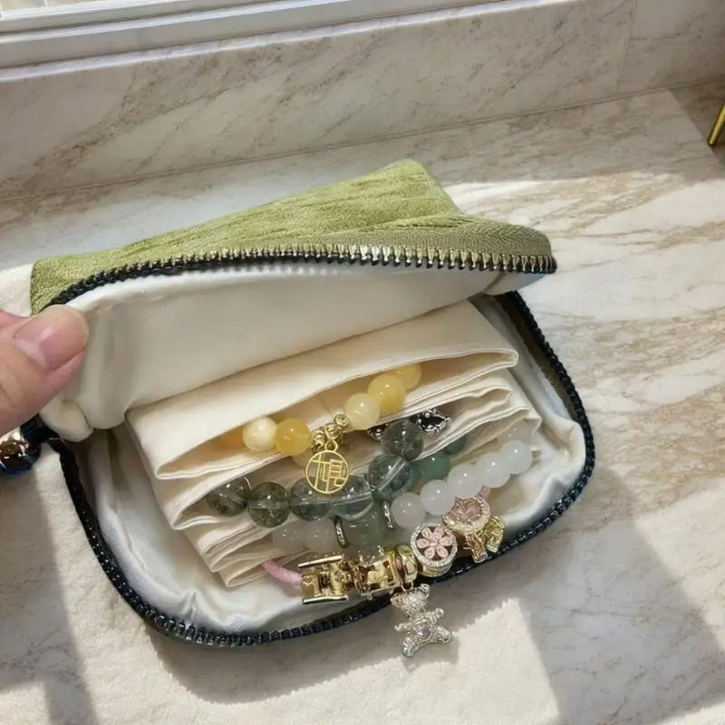Luxury Velvet Jewelry Organizer Bag – 5-Compartment Pouch
