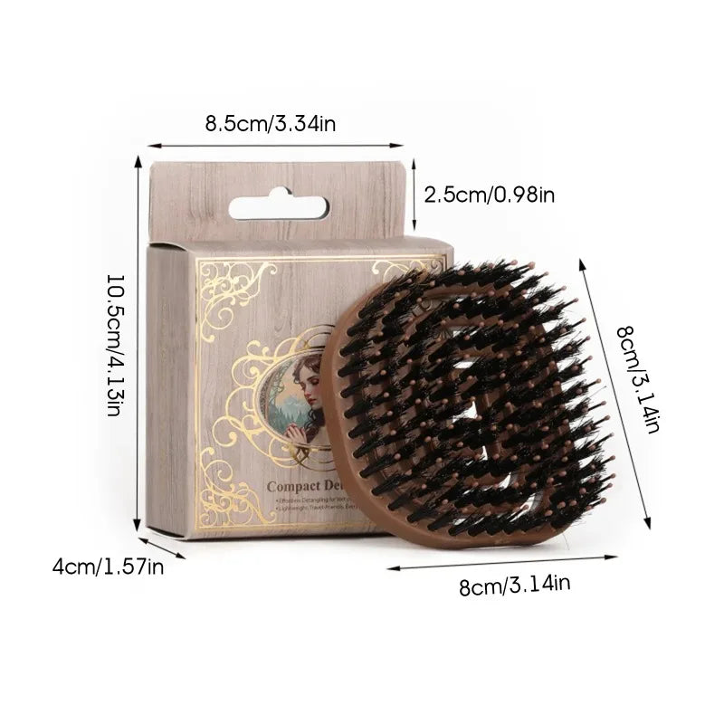 Portable Boar Bristle Hairbrush for Scalp Cleaning with Hollow Ventilated Design Eco-Friendly Ergonomic Handle for All Hair Type Peaceful Pleasures Health and Wellness Brown brush