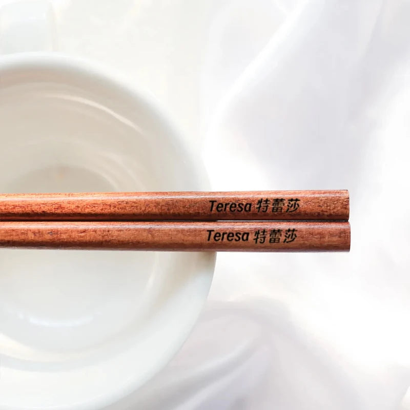 Personalized Walnut Wood Chopsticks | Custom Wedding Gift 5 Pairs