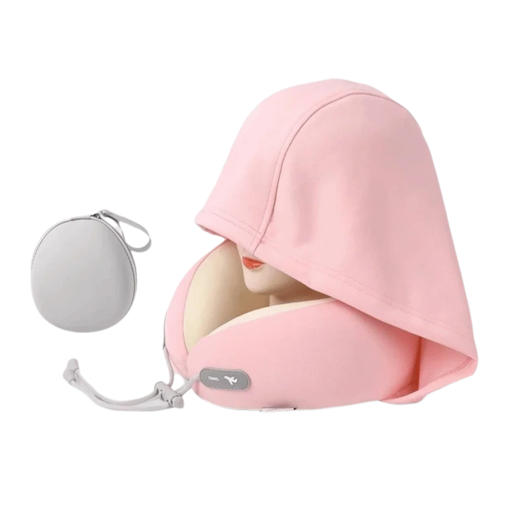 Hooded U-Shaped Travel Neck Pillow | Ice Silk Memory Foam