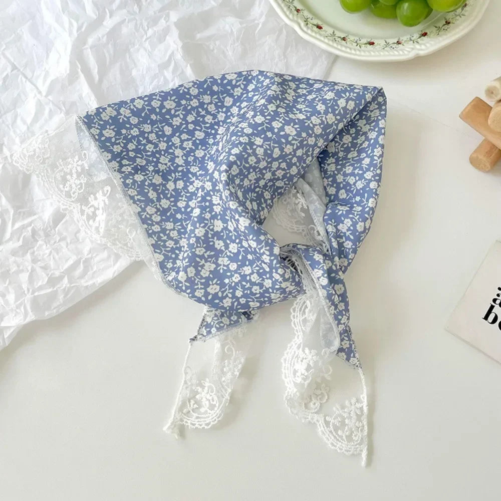 French Floral Triangle Scarf – Turban Bandana Hair Band Women