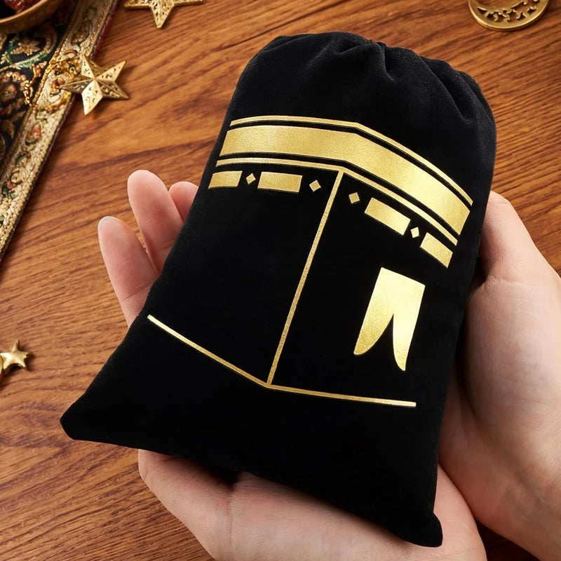 5-Pack Eid Mubarak Black Velvet Drawstring Gift Bags | Ramadan