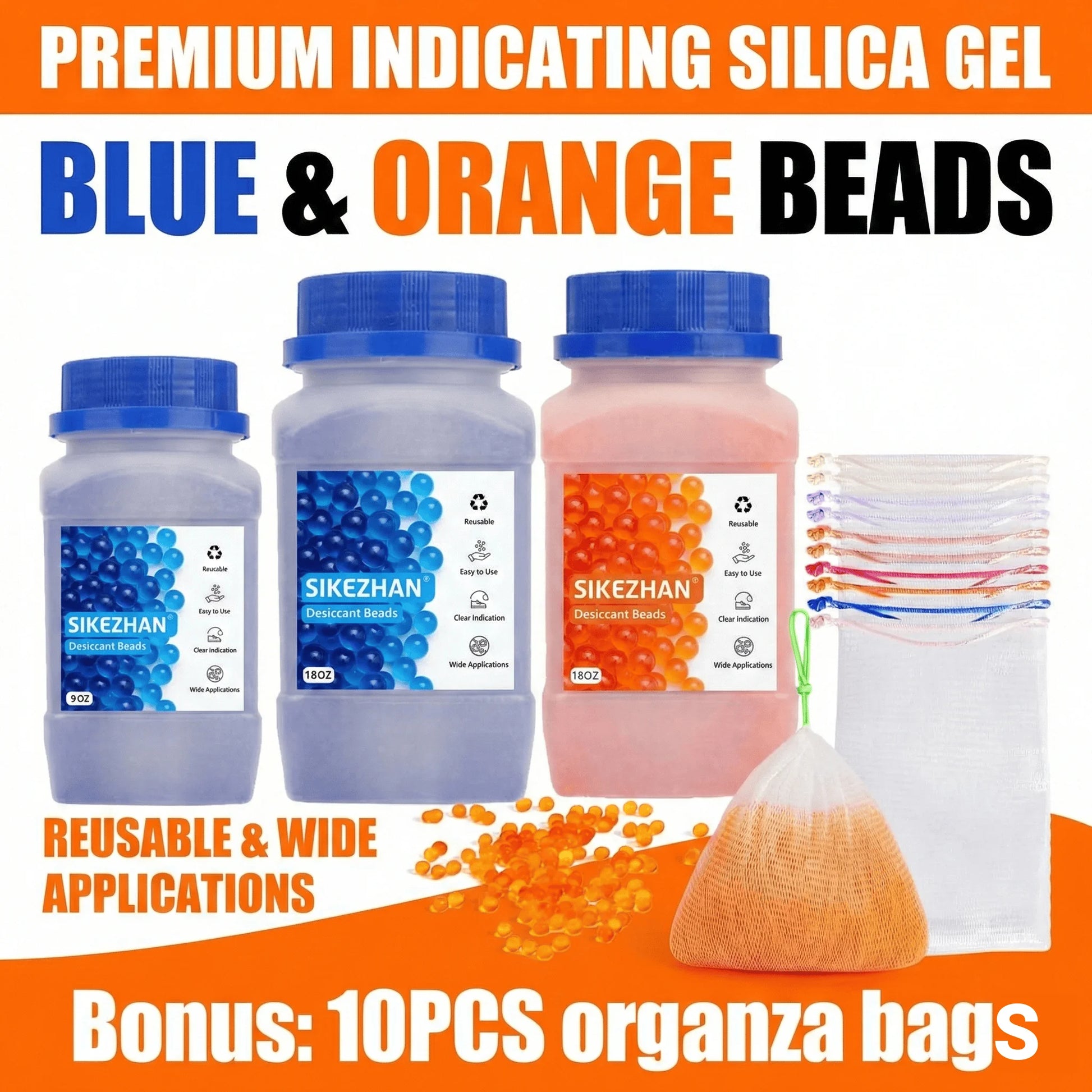 Reusable Indicating Silica Gel Beads Blue Orange Desiccant Moisture Absorber for 3D Printer Filament Electronics Storage Box Peaceful Pleasures Health and Wellness