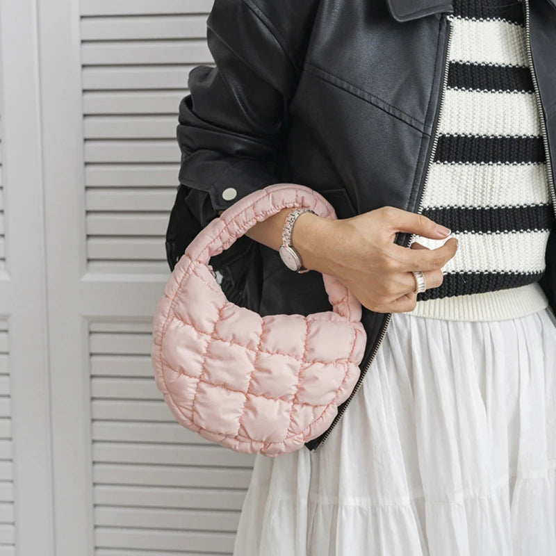 Mini Quilted Puffer Tote Bag | Circle Phone Purse & Key Pouch