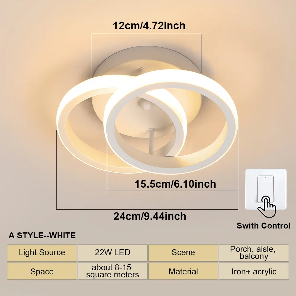 RUNTOIN Modern LED 3-Ring Ceiling Light | Bedroom & Living Room