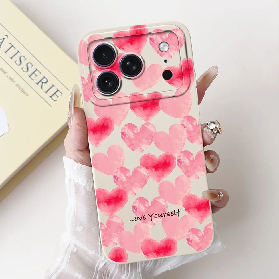 iPhone 17 Pro Silicone Case | Cute Kawaii Floral Painted Cover