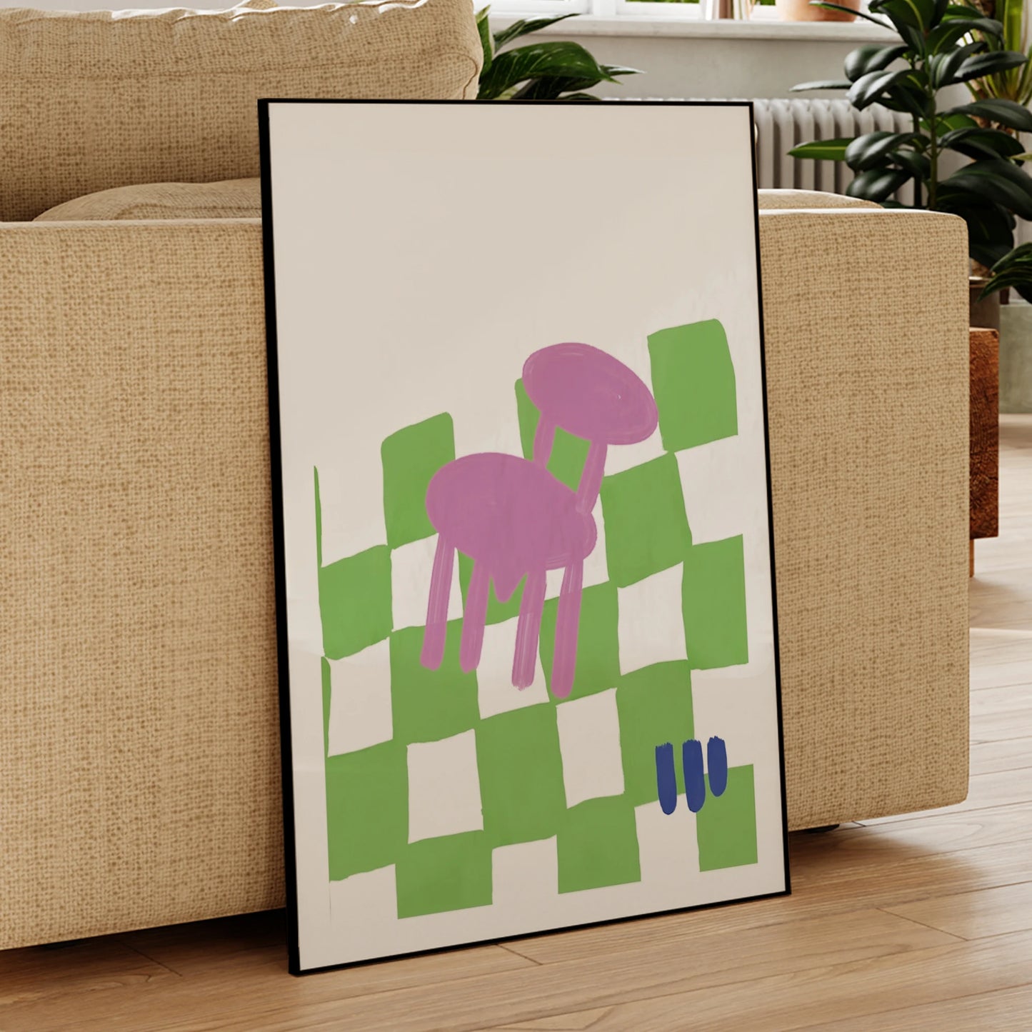 Checkered Green Pink Chair Canvas Wall Art Print | Home Decor