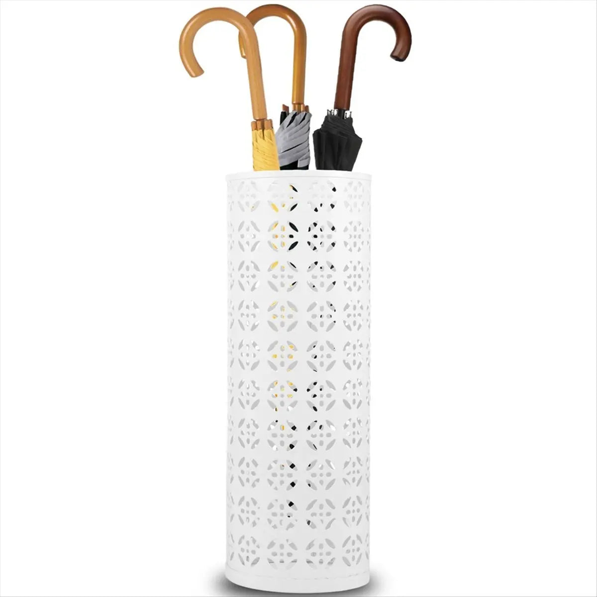 White Metal Umbrella Stand – Circular Freestanding Entryway Peaceful Pleasures Health and Wellness