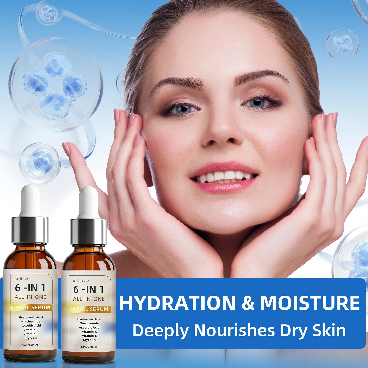 Ottilavie 6-in-1 Facial Serum 2pc – Hydrate, Firm & Even Tone