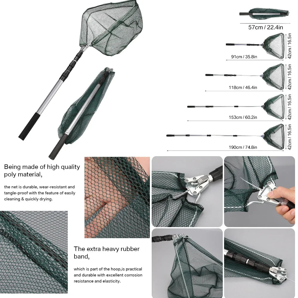 Triangle Fishing Landing Net with Telescoping Pole Handle Easy Catching or Releasing Fishing Net for Fly Trout Carp Course Sea Peaceful Pleasures Health and Wellness