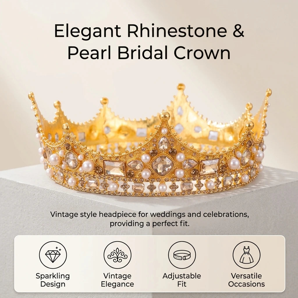 Bridal Rhinestone Pearl Crown Headpiece Vintage Wedding Accessory For Bride Peaceful Pleasures Health and Wellness