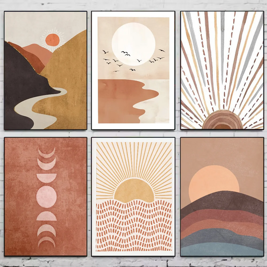 Abstract Sun Moon Woman Wall Poster | HD Waterproof PVC Art Wall Art Poster Peaceful Pleasures Health and Wellness