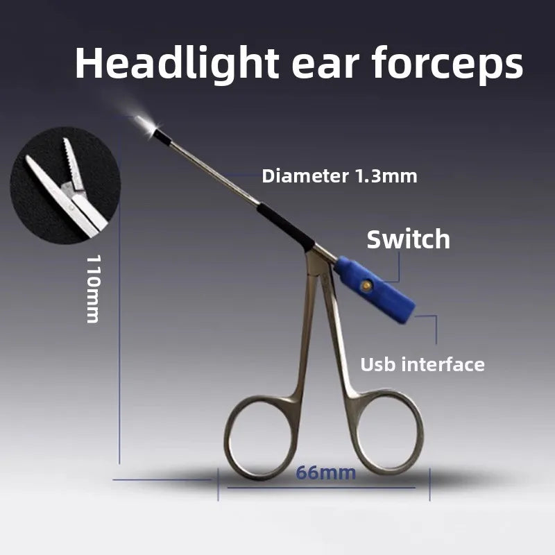 Medical Ear Wax Pick Tongs with Lights Earwax Remover Micro Alligator Crocodile Forceps Earpick Ear Nose Cleaning Clamp Ears Peaceful Pleasures Health and Wellness Short With lights