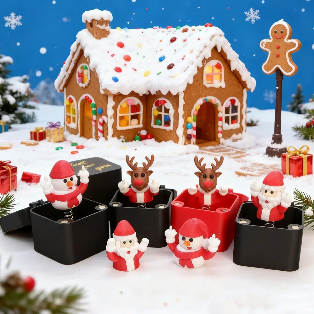 Christmas Middle Finger In A Box Prank Figure Home Party New Year Bouncing Character Statue Decoration Prop Special Special Gift Peaceful Pleasures Health and Wellness