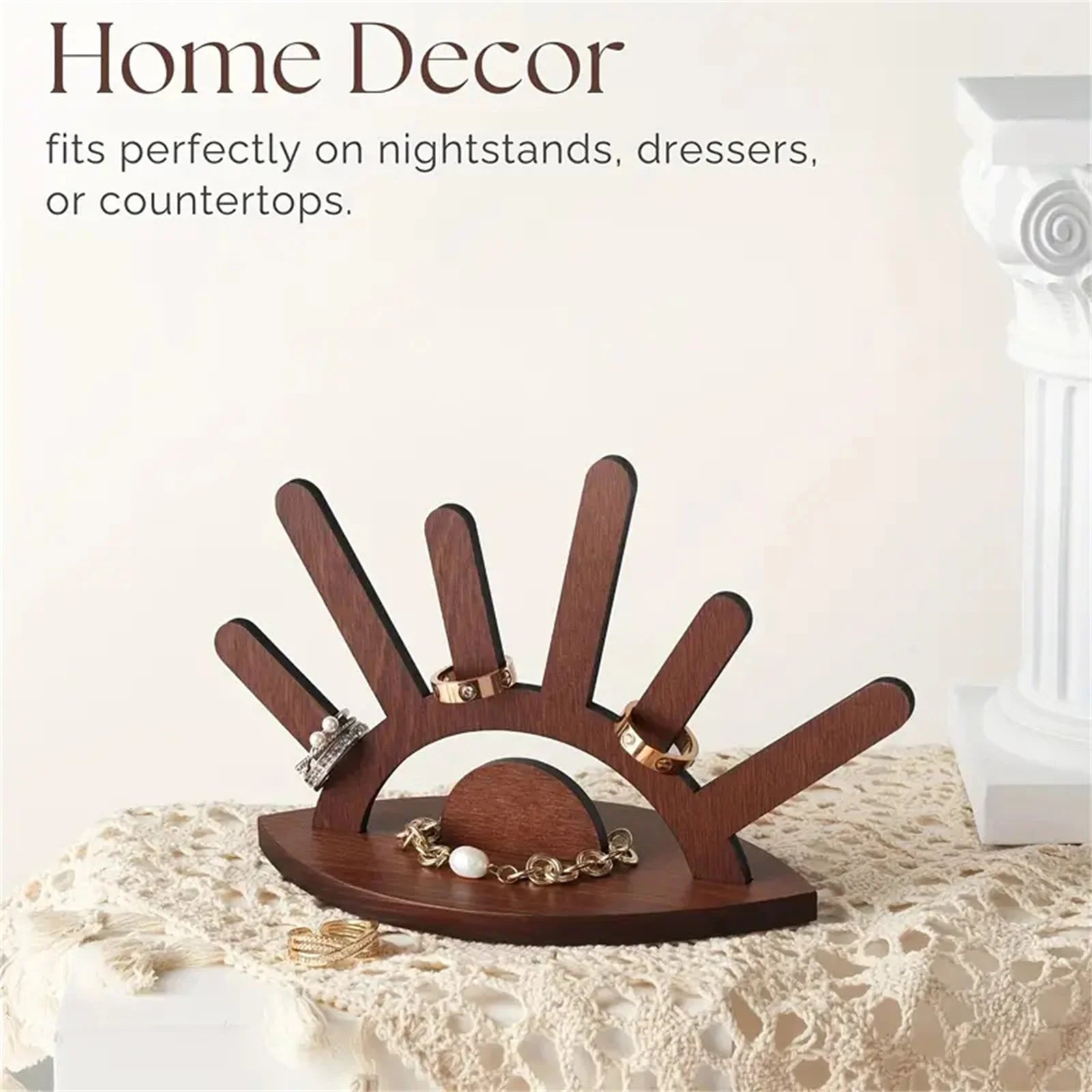 Creative Wooden Jewelry Display Stand Rings Holder Handcrafted Organizer for Necklaces Earrings Home Decor Gift Peaceful Pleasures Health and Wellness