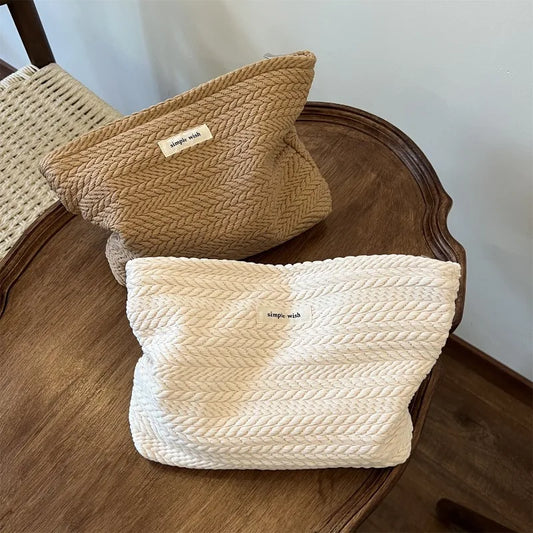 Portable Handwoven Cotton Makeup Bag – Artistic Crochet Cosmetic Pouch with Zipper, Minimalist Clutch for Women Storage Bag Peaceful Pleasures Health and Wellness