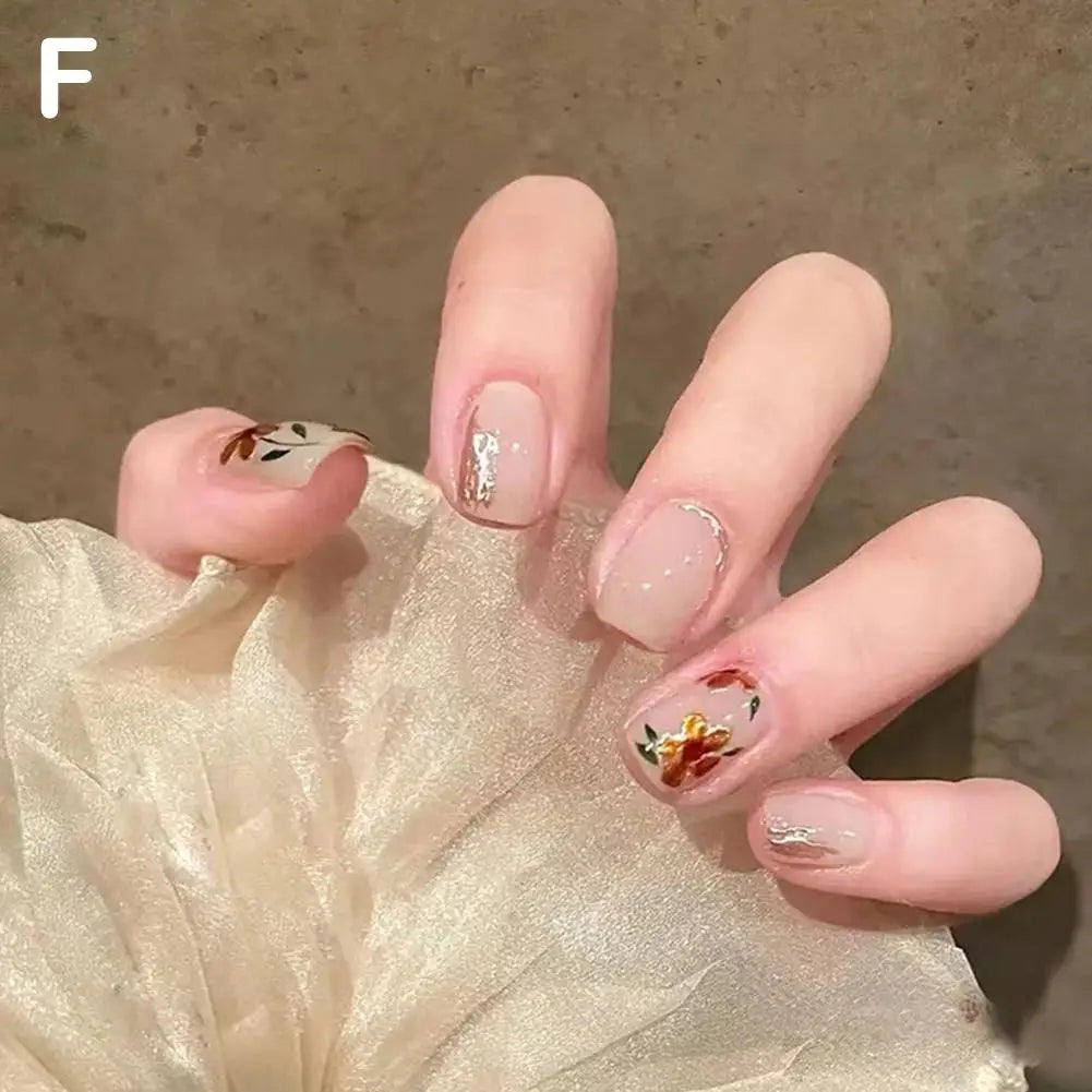 French Square Press-On Nails | Nude Pink & Glitter 24pc Set