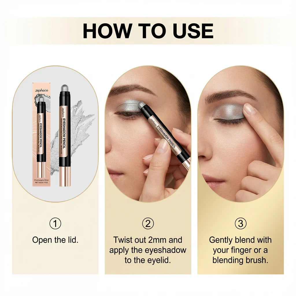 Zephoco Pearl Eyeshadow Stick – Champagne Silver Shimmer Shimmer Eyeshadow Stick Oasis Select