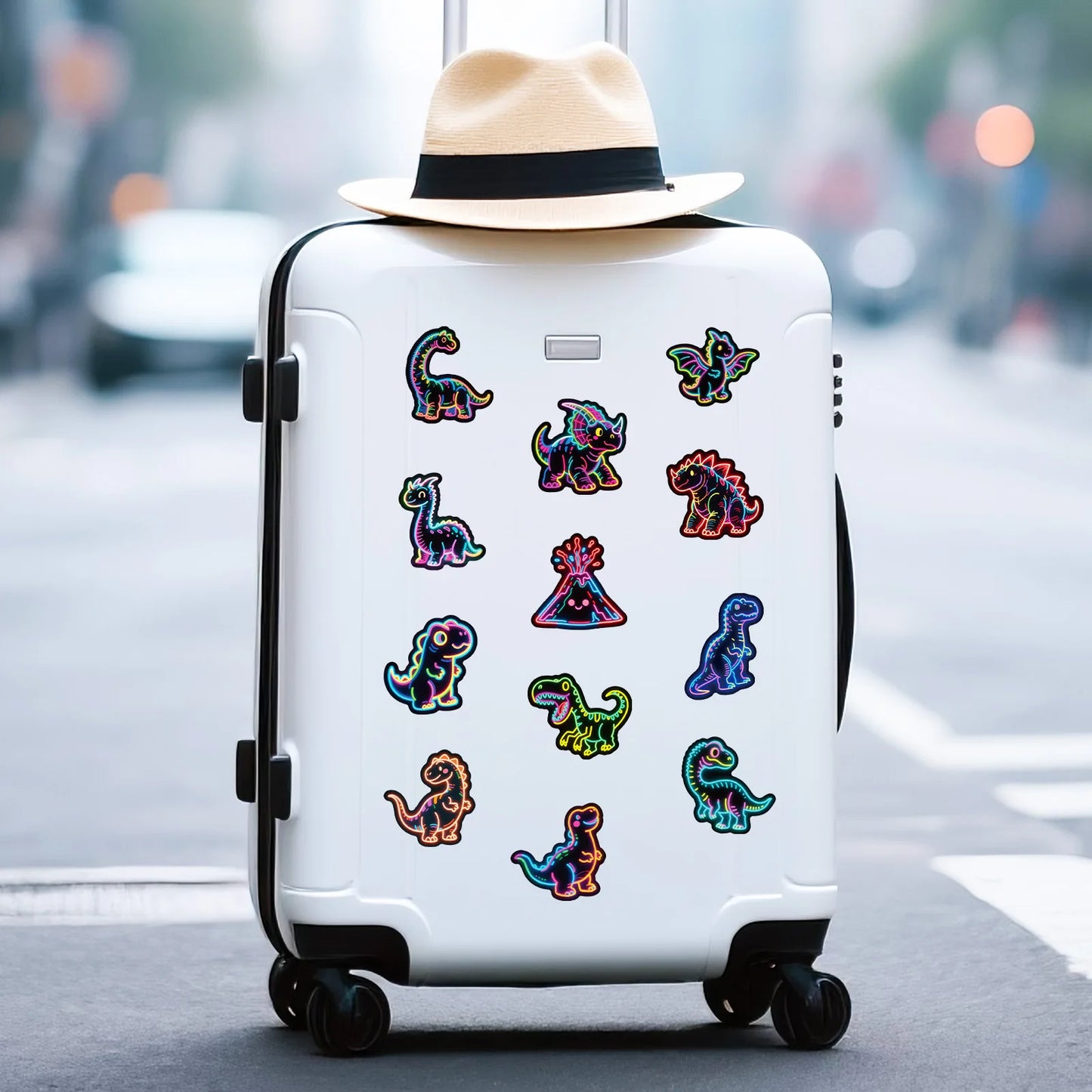 Neon Dinosaur Black Border Glow-in-the-dark Graffiti Stickers