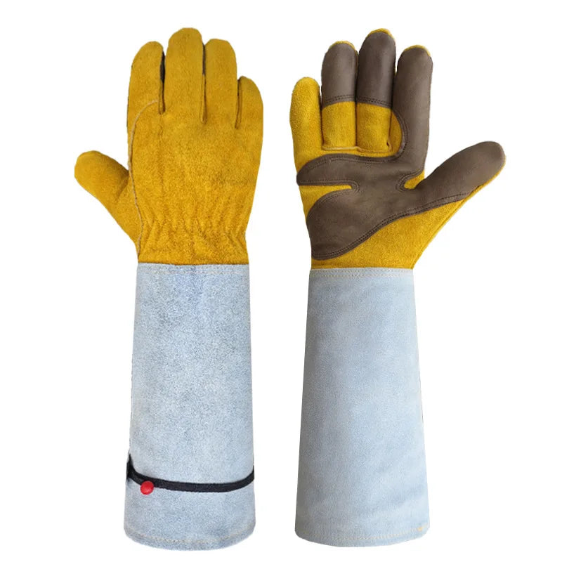 Cowhide Long Tube Garden Gloves Puncture-resistant Labor Protection Gloves Wear-resistant Gloves for Garden Construction Sites Peaceful Pleasures Health and Wellness White 42x11.5cm