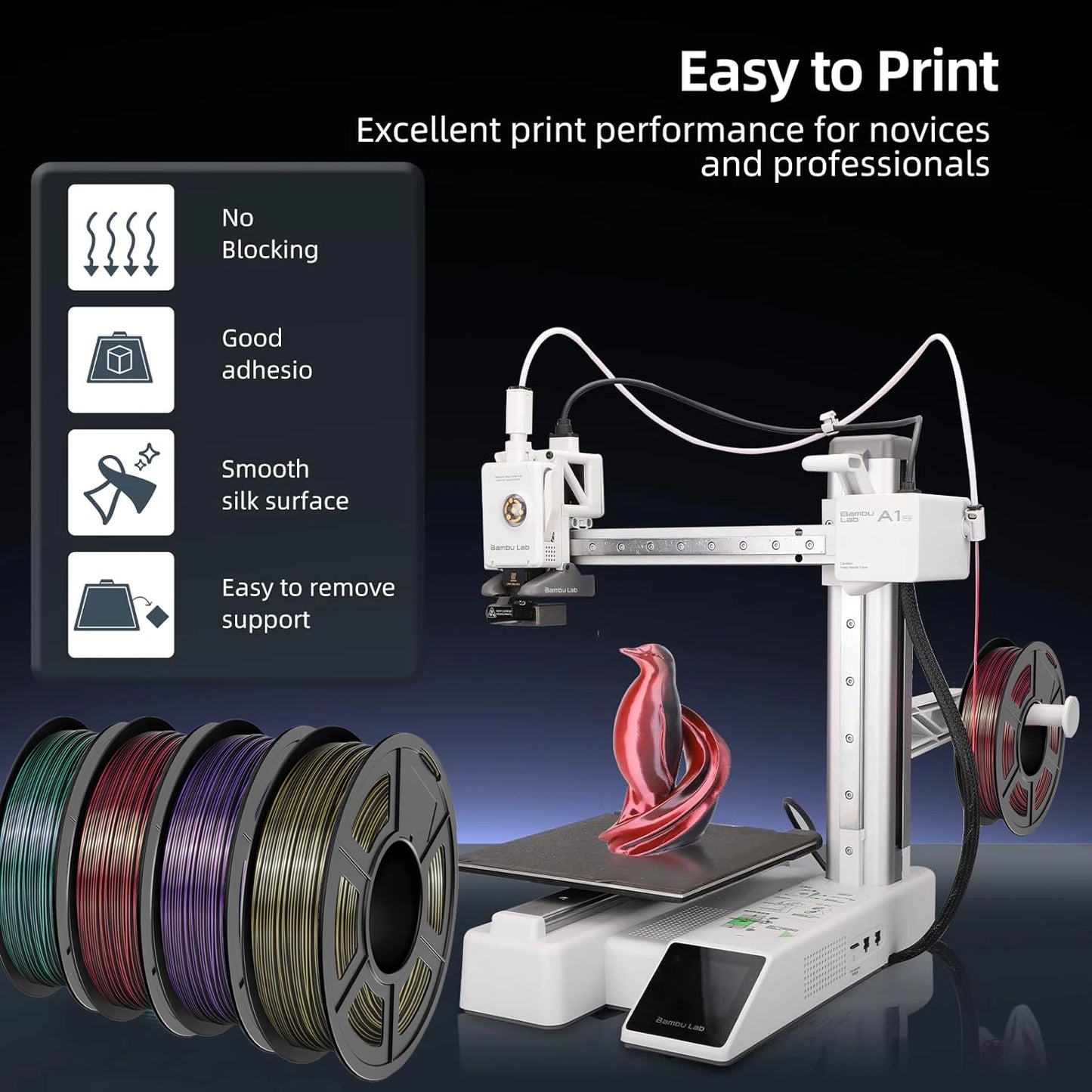Silk PLA Filament 1.75mm Bundle – Dual Color 4×250g Spools