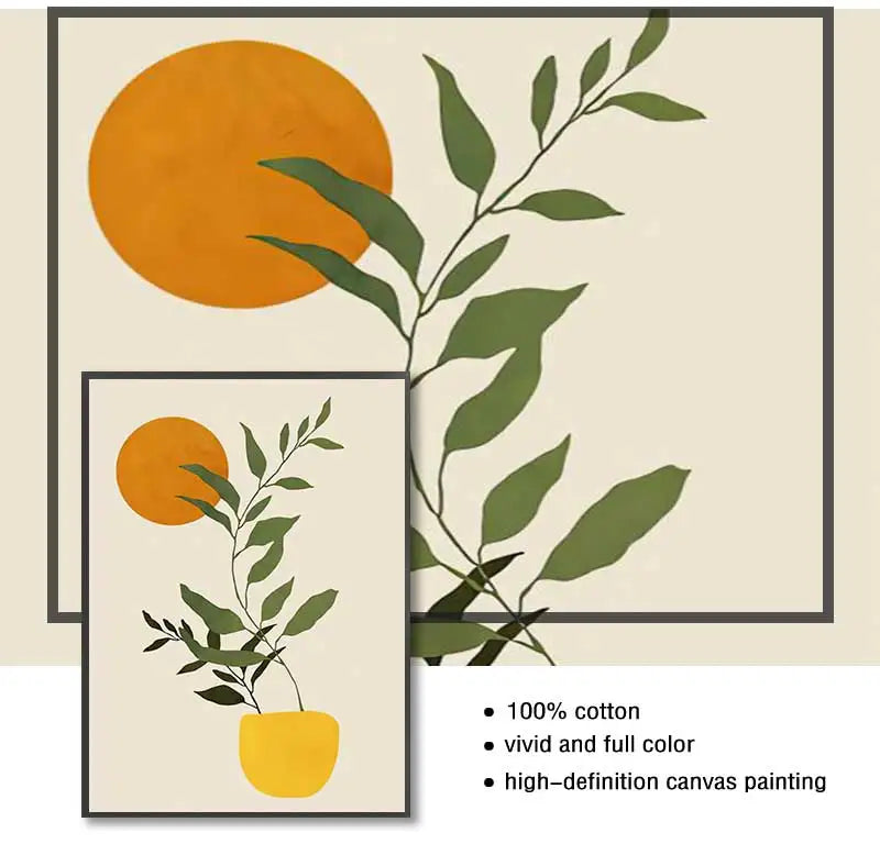 Vintage Nordic Canvas Wall Art | Abstract Girl Plant Leaf Print