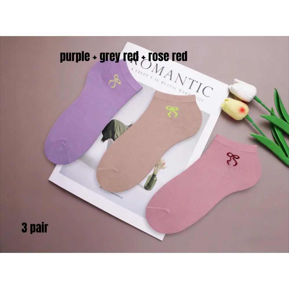 Korean Bowknot Ankle Socks – Candy Color Cute Women's Socks