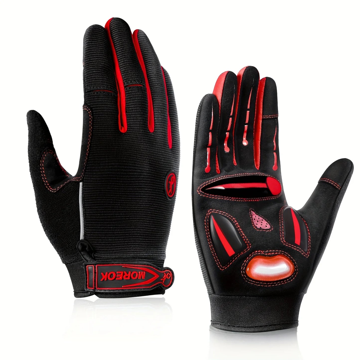 Men's & Women's Road & Mountain Bike Gloves with Touchscreen Function, Reflective Full-Finger Design for Outdoor Cycling Peaceful Pleasures Health and Wellness Red L