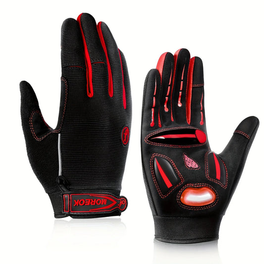 Men's & Women's Road & Mountain Bike Gloves with Touchscreen Function, Reflective Full-Finger Design for Outdoor Cycling Peaceful Pleasures Health and Wellness Red L