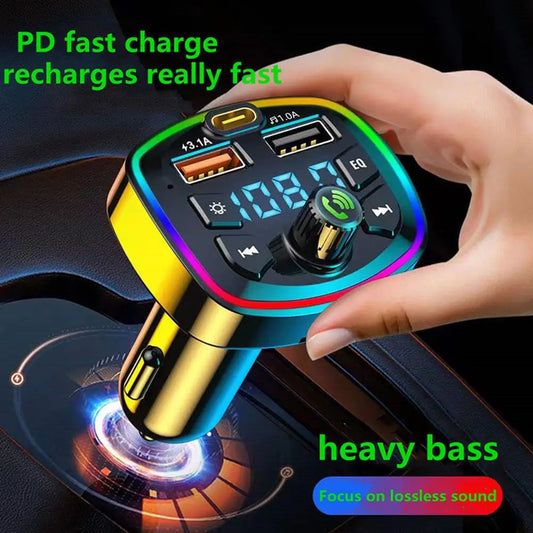 7 in 1 Fast Car FM Transmitters Charging Bluetooth Receiver PD 20W QC 3.0 MP3 Player USB Flash Drive Memory Cards 128G RGB Light Peaceful Pleasures Health and Wellness