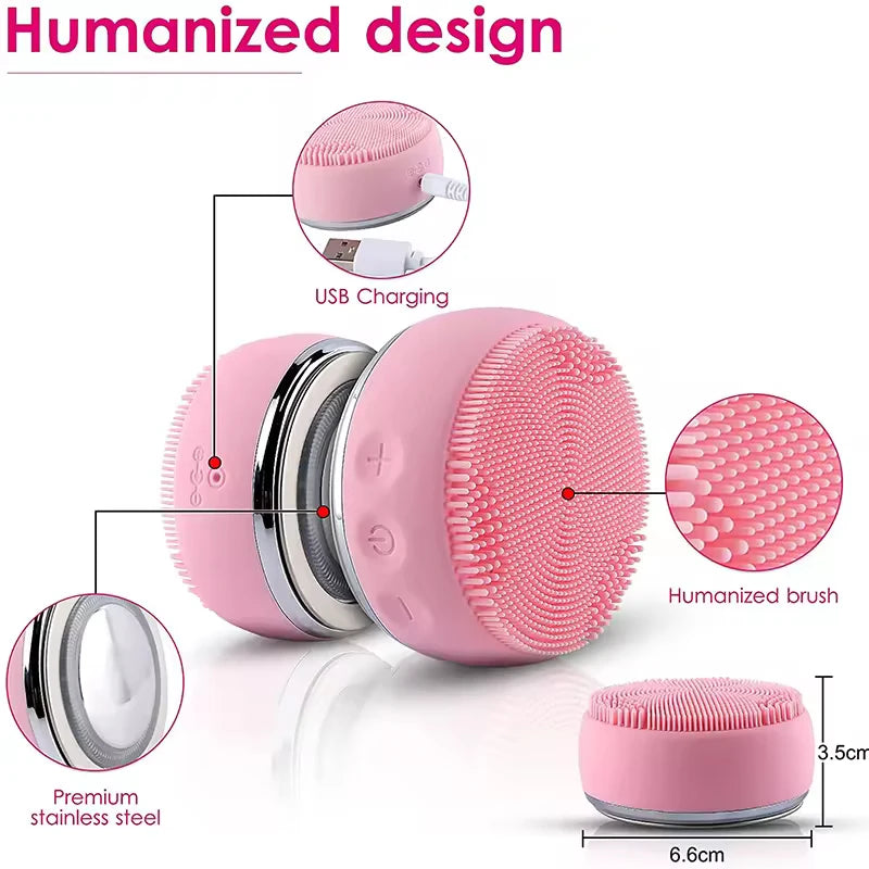Electric Luxury Sonic Silicone Beauty Facial Silicon Face Wash Cleansing Cleaner Exfoliating Scrub Brush Small Cleanser With Led Peaceful Pleasures Health and Wellness