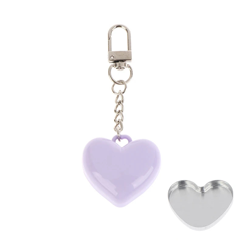 1Pcs Heart Shape Mini Empty Blush Powder Box Eye Shadow Container With Mirror And Aluminum Pan Key Chain Lipstick Case Packaging Peaceful Pleasures Health and Wellness Purple Keychain