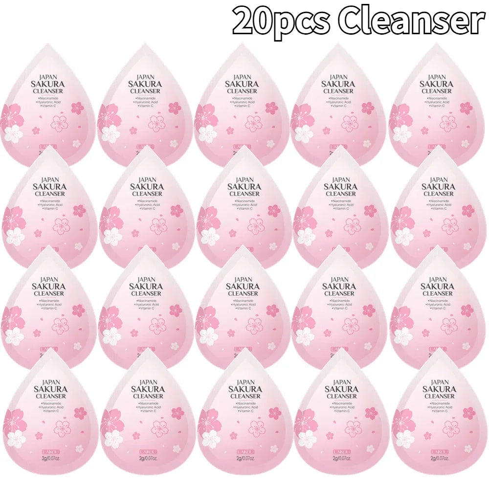 Japan Sakura 4pcs Travel Size Skin Care Kit, Brightening Moisturizing Anti-Oxidation, Portable Complete Facial Care For Women Peaceful Pleasures Health and Wellness 20pcs Cleaner