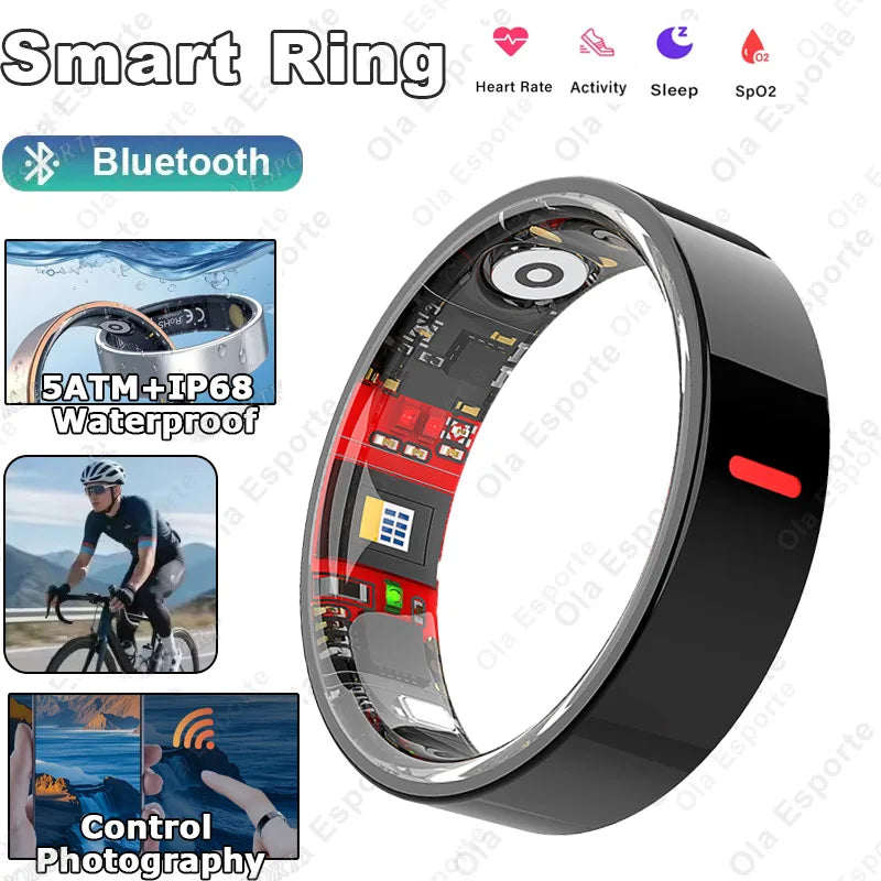 Men Women Smart Ring Health Monitoring Sport Tracker Step Count Rings 5ATM ,IP68 WaterProof Gesture Control Smartring Ring Gift Peaceful Pleasures Health and Wellness Black 11