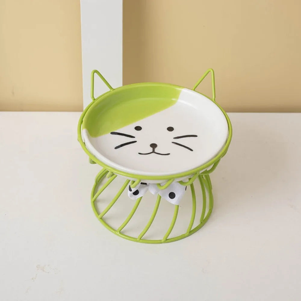 Elevated Ceramic Cat & Dog Bowl with Iron Stand | Non-Slip