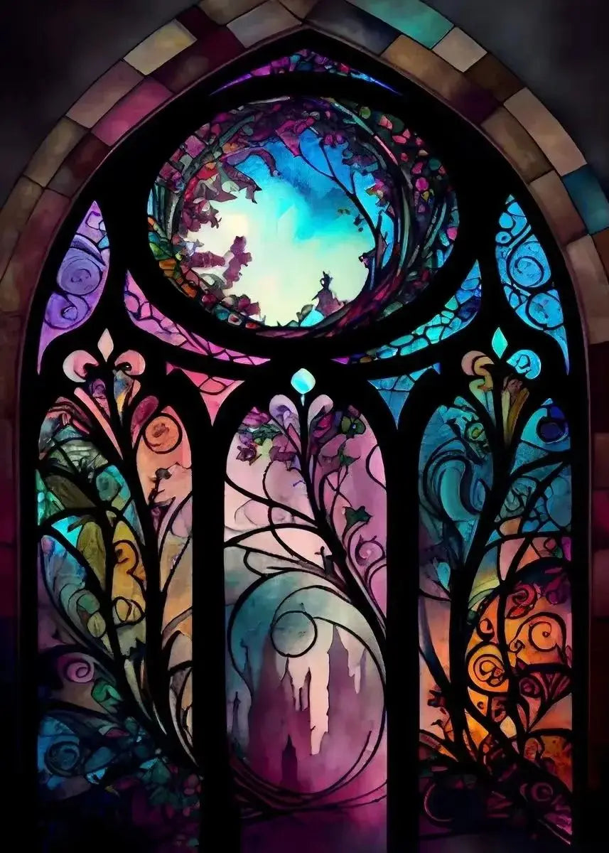 Modern Stained Glass Scenery Canvas Wall Art | Nordic Poster