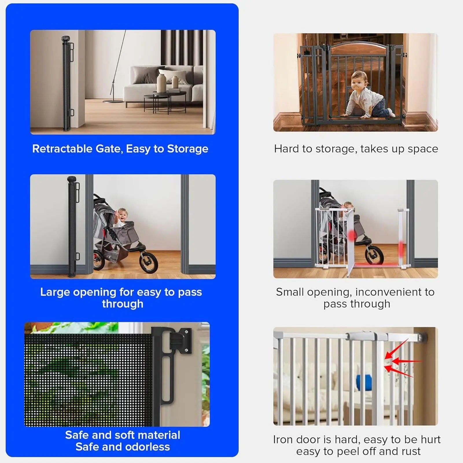 No-Drill Retractable Pet Gate | Mesh Dog & Child Safety Fence Retractable Pet Gate Peaceful Pleasures Health and Wellness