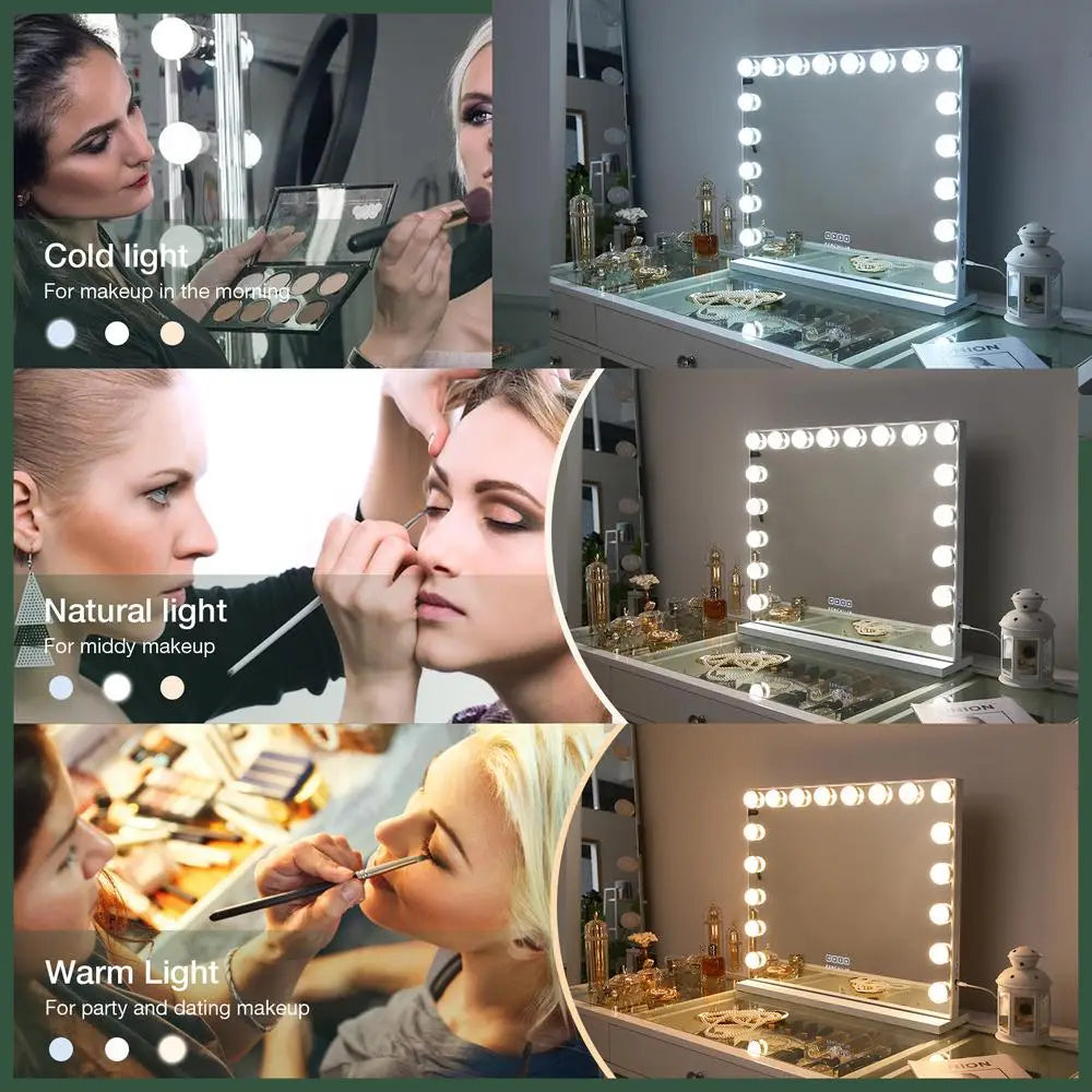Large LED Vanity Mirror with Bluetooth Speaker & Dimmable Lights