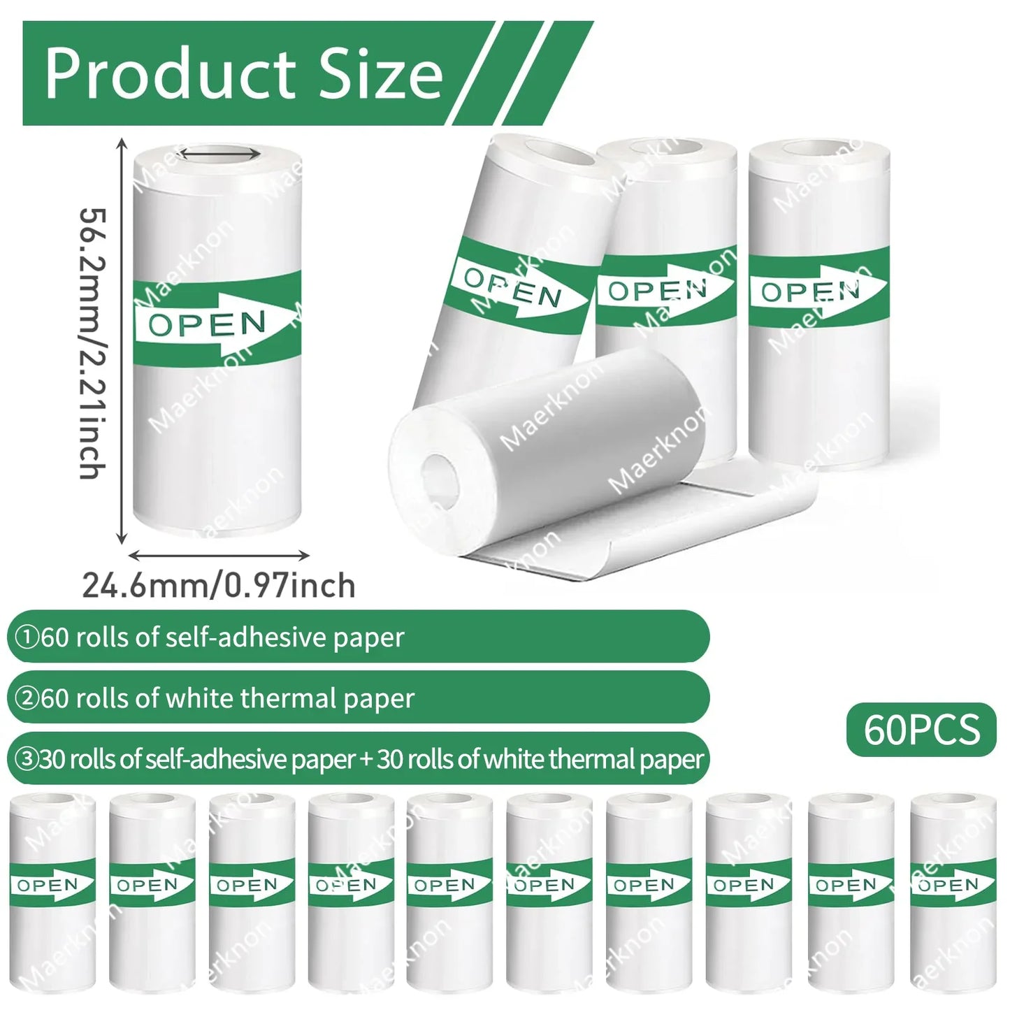 60 Rolls 57mm Thermal Self-Adhesive Label Paper for Mini Printer