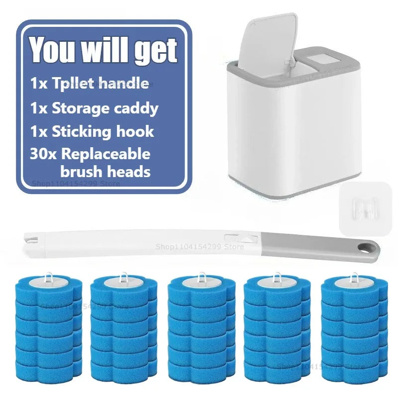 Disposable Toilet Brush Kit | Long Handle & Wall Mount