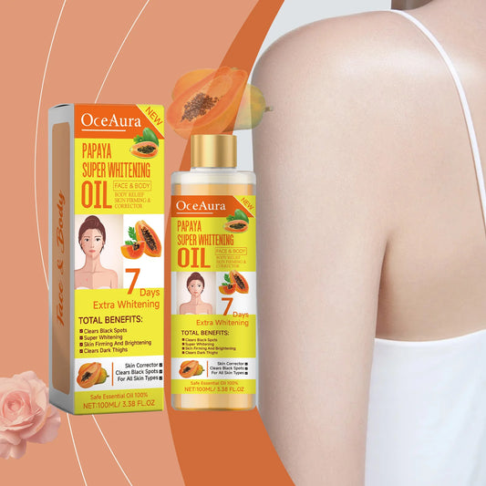 OCEAURA Papaya Whitening Face & Body Oil 3.38 oz | Moisturizer Whitening Body Oil Peaceful Pleasures Health and Wellness