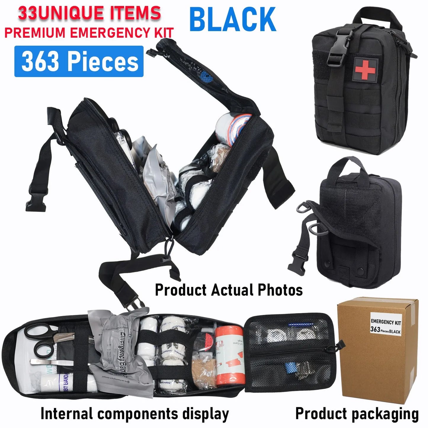 363pcs Survival Kits Camping Equipment Supplies Emergency, Portable Self-defense Gift For Camping, Outdoor First Aid Kit Mini Peaceful Pleasures Health and Wellness