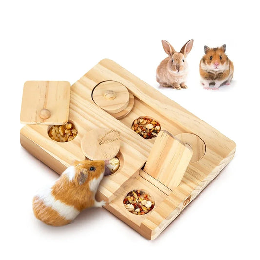 6-in-1 Wooden Foraging Toy for Guinea Pigs & Small Pets Small Animal Foraging Toy Peaceful Pleasures Health and Wellness