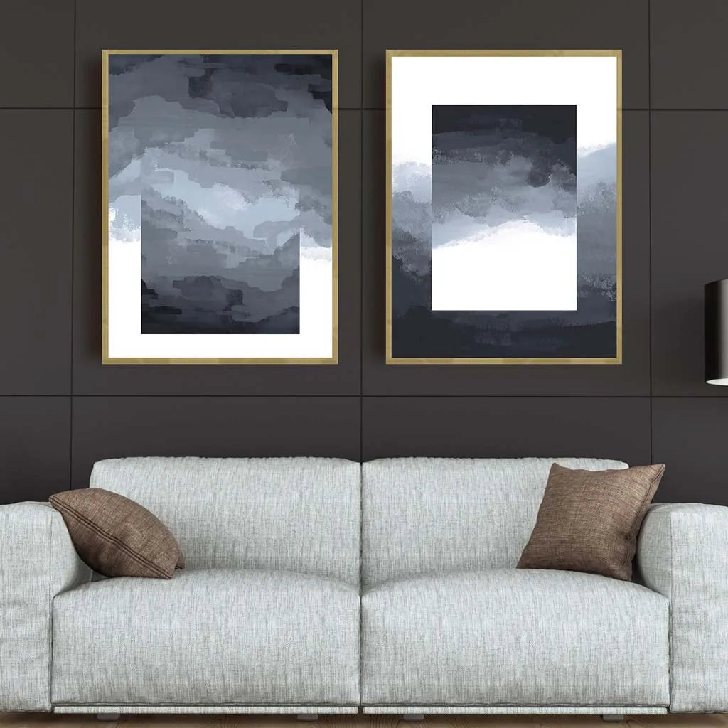 Abstract Black White Grey Canvas Wall Art | Modern Ink Poster Canvas Wall Art Peaceful Pleasures Health and Wellness