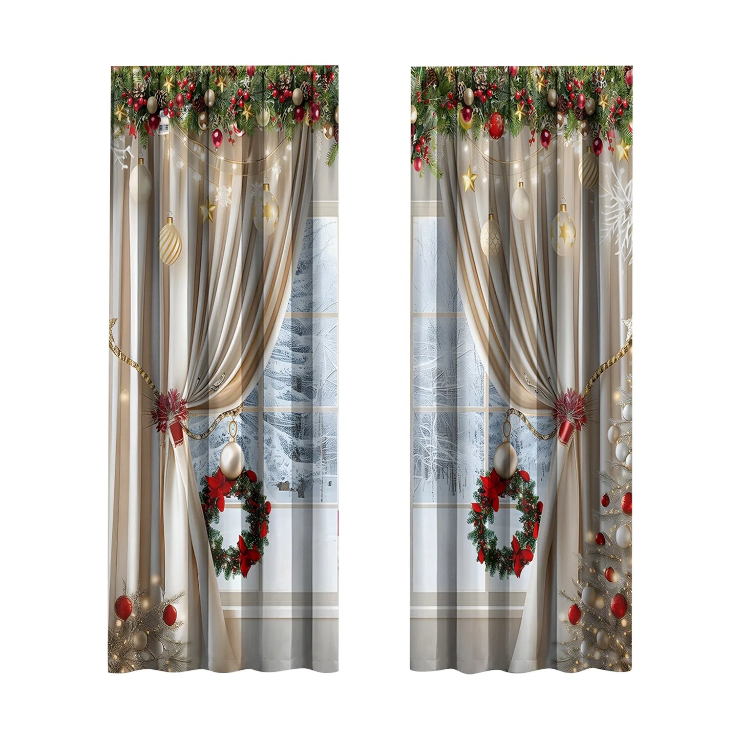 Christmas Tree Printed Curtains Set of 2 | Festive Home Decor