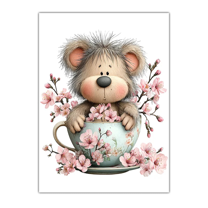 Teddy Bear Cherry Blossom Canvas Wall Art | Kids Nursery Decor Canvas Wall Art Print Peaceful Pleasures Health and Wellness 04 40x50cm No Frame China Mainland