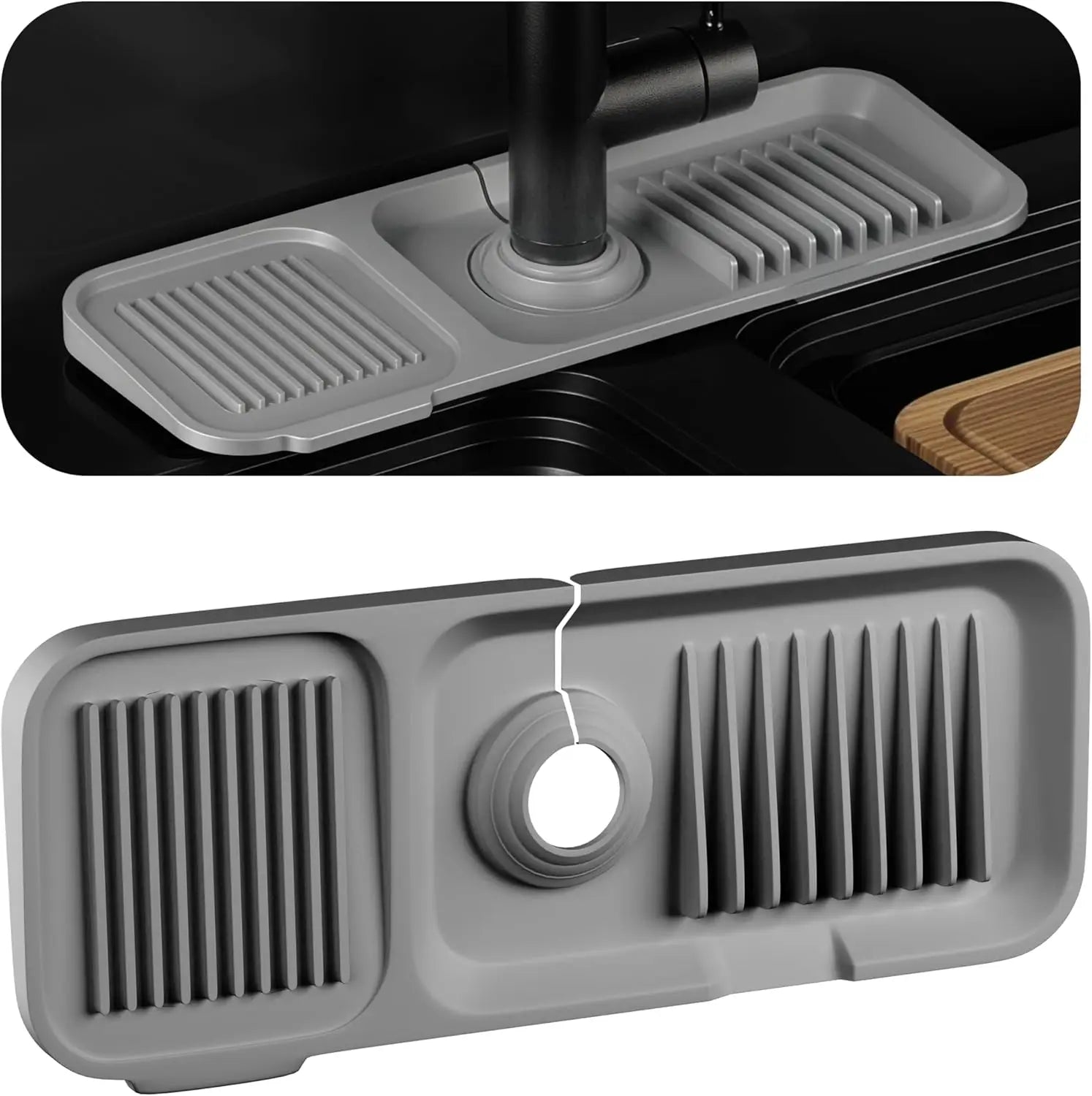 14.5/18x5.5 Inch Sink Splash Guard Faucet Handle Drip Catcher Tray Longer Silicone Mat Dish Soap Sponge Holder Bathroom Kitchen Peaceful Pleasures Health and Wellness