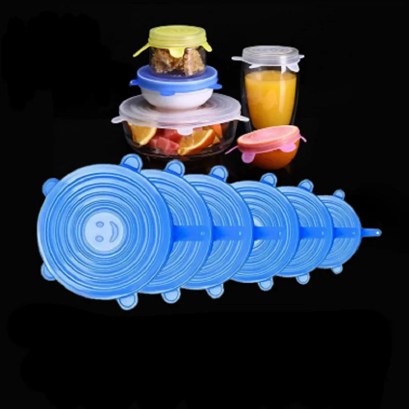 6Pcs Silicone Stretch Lids, Food Bowl Covers, Reusable Food Saving Covers, Retractable Multifunctional Fresh-keeping Lid Peaceful Pleasures Health and Wellness blue